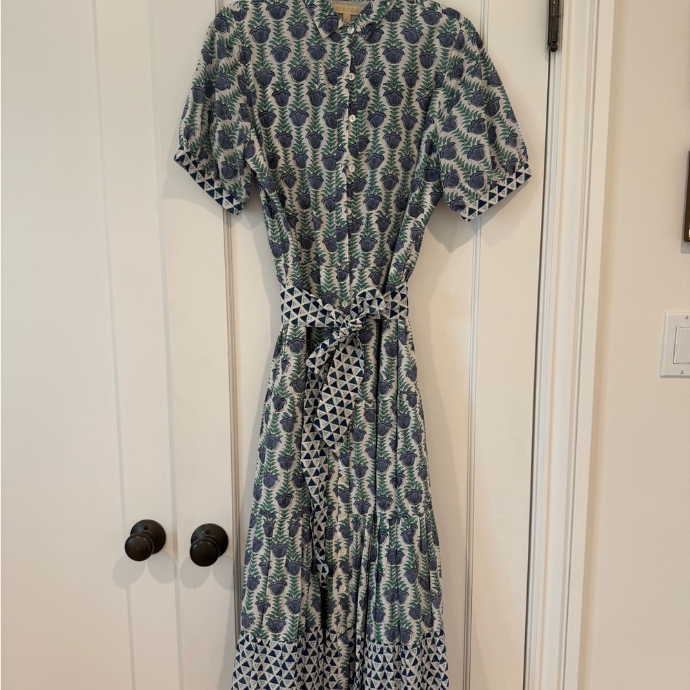 Marea Short Sleeve Maxi Dress in multi color blue, size L